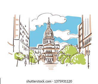 Lansing Michigan usa America vector sketch city illustration line art 