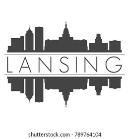 Lansing Michigan USA Skyline Vector Art Mirror Silhouette Emblematic Buildings