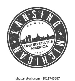 Lansing Michigan USA Stamp Logo Icon Symbol Design Skyline City.