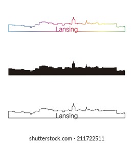 Lansing skyline linear style with rainbow in editable vector file
