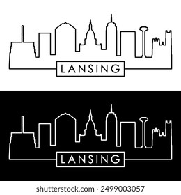 Lansing skyline. Linear style. Single line. Editable vector file.