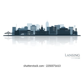 Lansing skyline silhouette with reflection. Landscape Lansing, Michigan. Vector illustration.