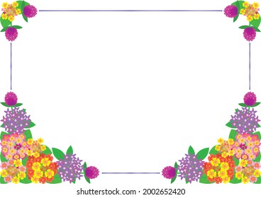 Lantana, Globe Amaranth, Bouvardia　Flowers Border Frame Background