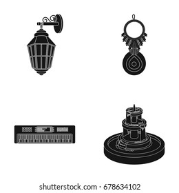 Lantern, amulet and other web icon in black style.keyboard instrument, fountain icons in set collection.