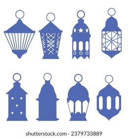 Lantern Arabic lamps silhouettes flat vector