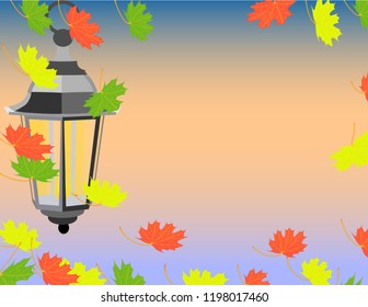 Lantern and autumn leaves