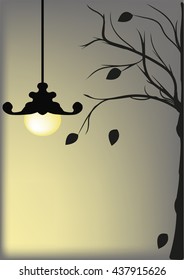 lantern and autumn tree on a background of the night sky