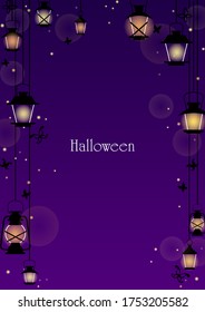Lantern and black butterfly at night for decoration on Halloween festival and night party events.