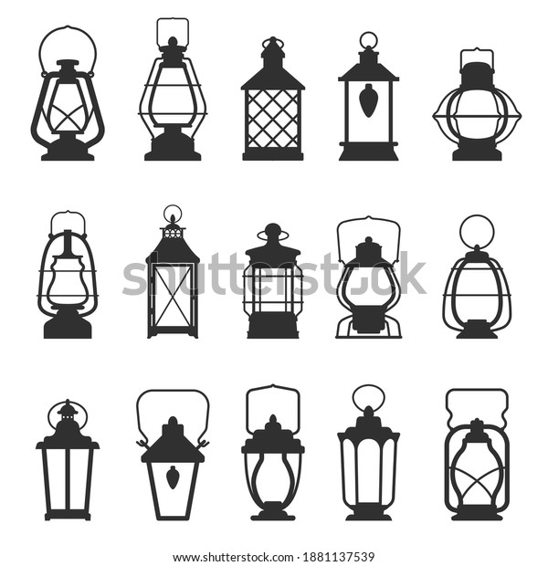 Lantern Black Silhouette Set Hanging Lights Stock Vector (Royalty Free ...