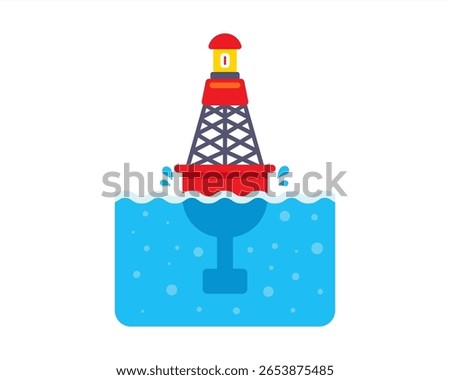 Lantern buoy sea for ship navigation. flat illustration.