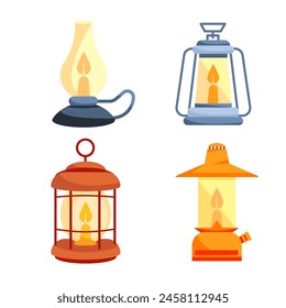 lantern Camp lamp set. Fuel Lanterns Traditional Illumination Device. Various handle gas lamps