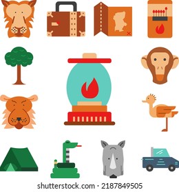 lantern, candle, camping icon in a collection with other items
