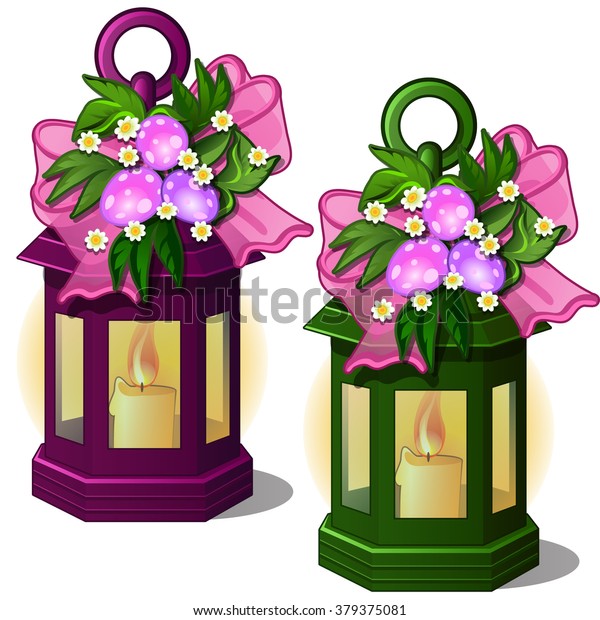 Lantern Candle Easter Decorations Vector Illustration Stock Vector