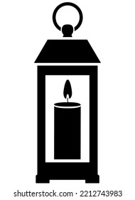 Linterna con vela dentro - imagen vectorial de silueta para logotipo o pictograma. Lámpara de vintage con vela para signo o icono