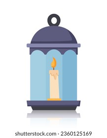 Lantern with candle on white background
