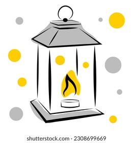 Lantern with candles on a white background. Vector illustration in doodle style