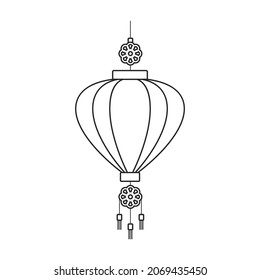 Linterna del icono del vector del contorno chino.Lámpara roja de ilustración del vector de contorno. Ilustración aislada del ícono de la linterna roja en el fondo blanco.