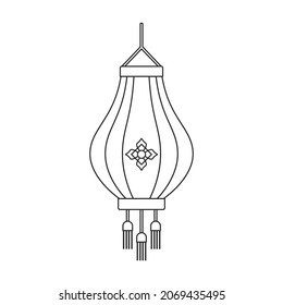 Linterna del icono del vector del contorno chino.Lámpara roja de ilustración del vector de contorno. Ilustración aislada del ícono de la linterna roja en el fondo blanco.