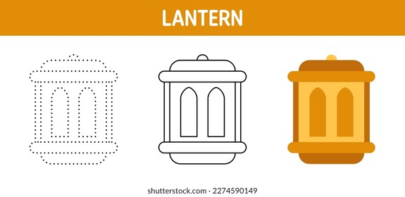 Lantern Coin tracing and coloring worksheet for kids