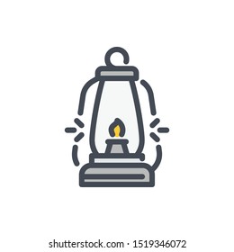 Lantern color line icon. Oil lamp vector outline colorful sign.