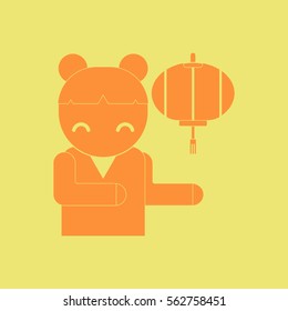 lantern and east girl Vector illustration of Chinese new year celebration in flat style Chinese lantern