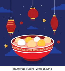 lantern festival celebration. Happy Yuanxiao festival. Translation - Happy lantern festival background. Vector illustration design for Poster, Banner, Flyer, Greeting, Card, Post, Cover. February 24.