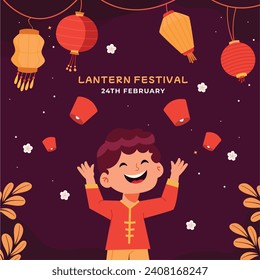 lantern festival celebration. Happy Yuanxiao festival. Translation - Happy lantern festival background. Vector illustration design for Poster, Banner, Flyer, Greeting, Card, Post, Cover. February 24.