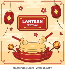 lantern festival celebration. Happy Yuanxiao festival. Translation - Happy lantern festival background. Vector illustration design for Poster, Banner, Flyer, Greeting, Card, Post, Cover. February 24.