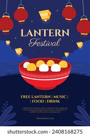 lantern festival celebration. Happy Yuanxiao festival. Translation - Happy lantern festival background. Vector illustration design for Poster, Banner, Flyer, Greeting, Card, Post, Cover. February 24.