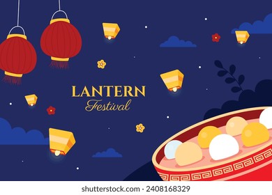 lantern festival celebration. Happy Yuanxiao festival. Translation - Happy lantern festival background. Vector illustration design for Poster, Banner, Flyer, Greeting, Card, Post, Cover. February 24.