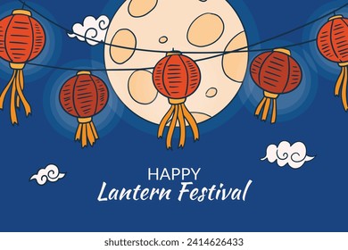 lantern festival celebration. Happy Yuanxiao festival. Translation - Happy lantern festival background. Vector illustration design for Poster, Banner, Flyer, Greeting, Card, Post, Cover. February 24.