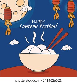 lantern festival celebration. Happy Yuanxiao festival. Translation - Happy lantern festival background. Vector illustration design for Poster, Banner, Flyer, Greeting, Card, Post, Cover. February 24.