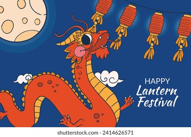 lantern festival celebration. Happy Yuanxiao festival. Translation - Happy lantern festival background. Vector illustration design for Poster, Banner, Flyer, Greeting, Card, Post, Cover. February 24.