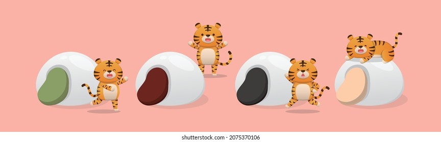 Lantern Festival Cute Happy Tiger Character With Glutinous Rice Balls, Glutinous Rice Sweets, Flavors And Fillings, Cartoon Comic Vector