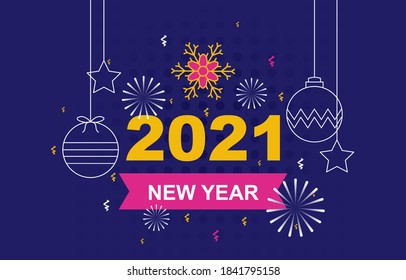 Lantern Fireworks Snowflake Happy New Year Holiday Greeting Card Background