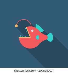 Lantern fish, angler fish vector icon flat design, long shadow