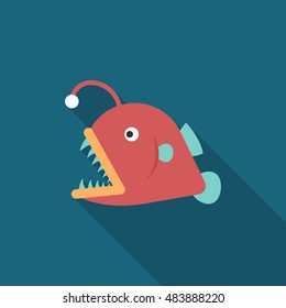 Lantern fish icon, Vector flat long shadow design. EPS10