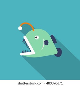 Lantern fish icon, Vector flat long shadow design. EPS10