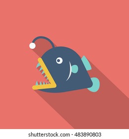 Lantern fish icon, Vector flat long shadow design. EPS10