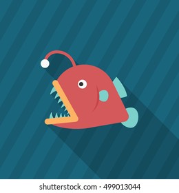 Lantern fish icon, Vector flat long shadow design. EPS10