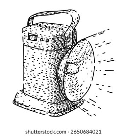 lanterna lanterna desenhada à mão. lâmpada incandescente, metal da bateria, latão alumínio lanterna lanterna esboço do vetor. ilustração preta isolada