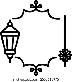 Lantern and Floral Border with Copy Space concept as A minimalist border frame featuring a traditional lantern on one side and floral designs on the other with ample copy space in the center. The desi