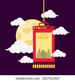 lantern and full moon and clouds oriental