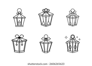 lantern gift box icon line art vector illustration
