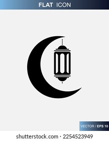 Lantern and half moon . Ramadan Kareem on flat style.  Eid Mubarak greeting card, poster and banner design. Vector illustration
