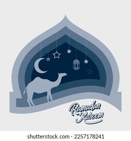 Lantern, half moon and star. Hand drawn of Ramadan Kareem .  Eid Mubarak greeting card, poster and banner design. Vector illustration