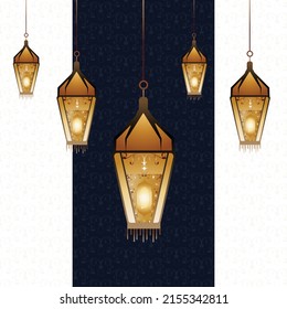 Lantern Hanging Lights Vector Illustration. Realistic Festival Lanterns Vector Illustration. Festivals Hanging Lantern Lamp Lights Element Banner Template