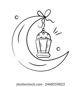 Lantern hanging with moon concept of islamic decoration icon