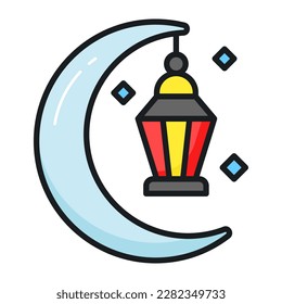 Laterne hängt mit dem Mondkonzept der Rmadan-Dekoration Symbol