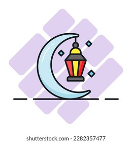 Linterna colgada con el concepto de luna de un icono de decoración ramadán